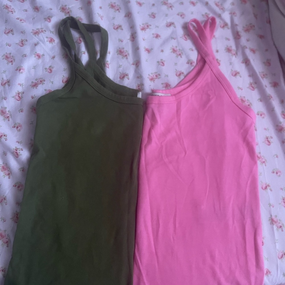 green and pink tank top
